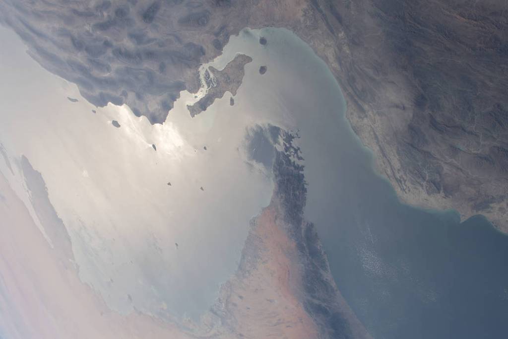 The Strait of Hormuz photographed from the International Space Station in 2021